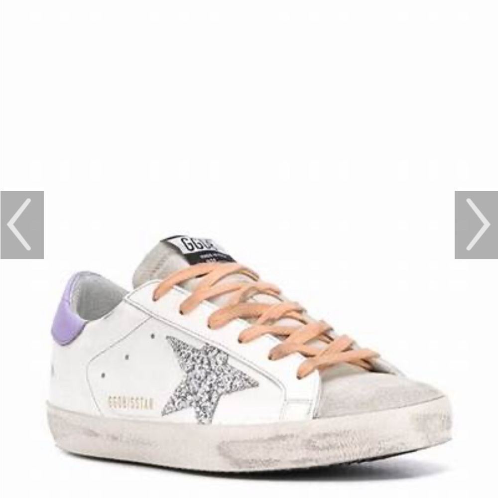 Golden Goose White Sneakers with Glitter Star and Purple Accent